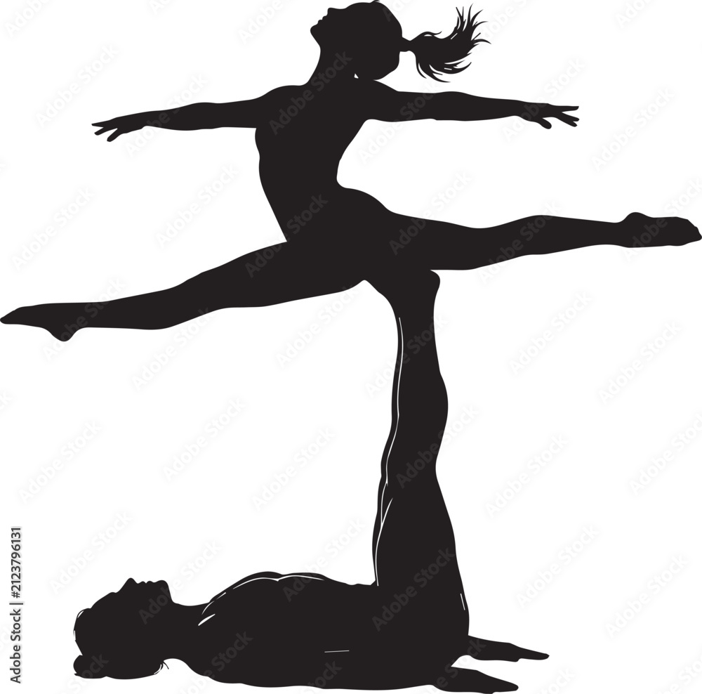 Fototapeta premium Acrobat Ballerina Woman Silhouette Posing On Pedestal Vector Art Illustration