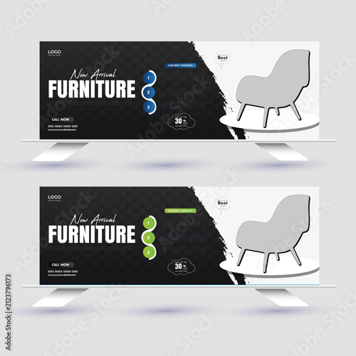 Modern Furniture Sale Social Media Banner Template with Luxury Chair for Home Furniture Store Promotion