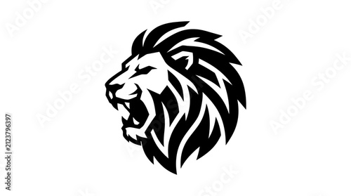 Bild auf Leinwand Stylized Lion Head Silhouette Roaring Fiercely.