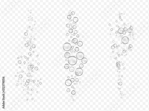 Bubbles in vertical composition with transparent structure. Vector motion and fluid activity, natural gas formation. Globule shapes with glossy texture. Banner, presentation and creative layout