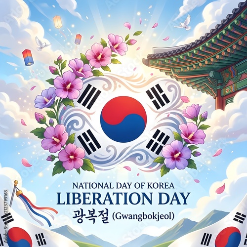 Korean liberation day celebration design with flag