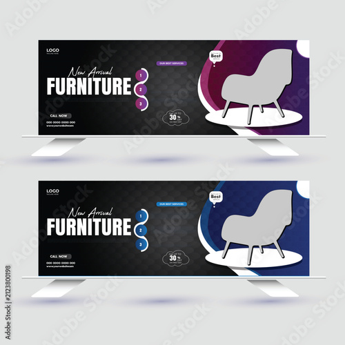 Modern Furniture Sale Social Media Banner Template with Luxury Chair
