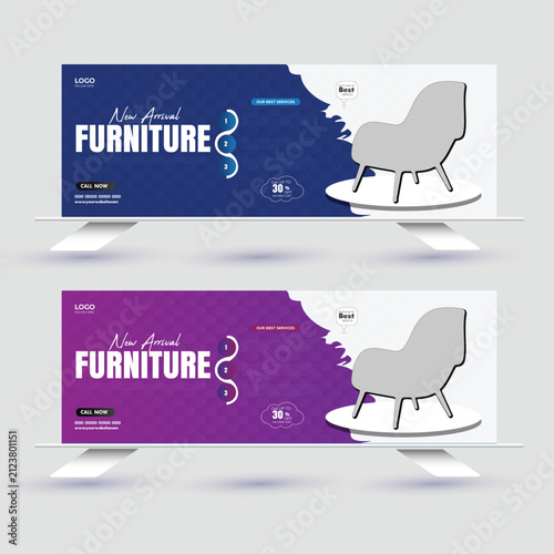 Modern Furniture Sale Social Media Banner Template with Luxury Chair