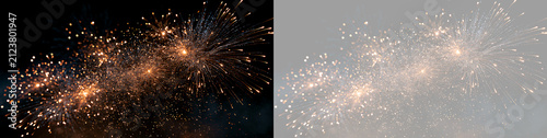 Fotografie Bright golden fireworks burst overlay on transparent background