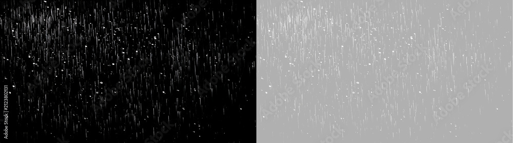 Obraz premium Fine rain drizzle and mist overlay effect. Isolated water particles falling on transparent background. Weather effect element for compositing
