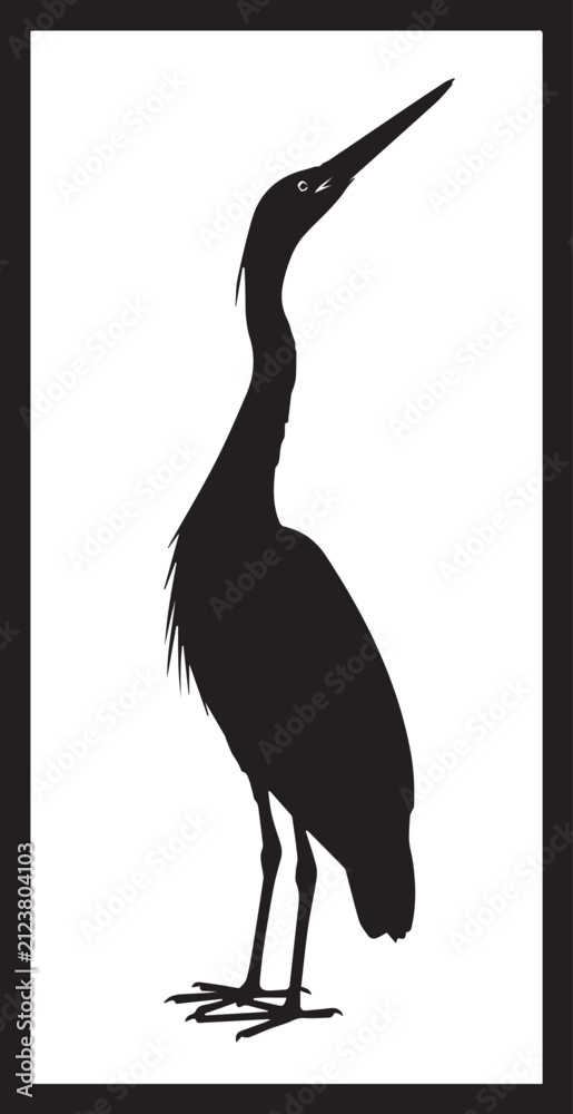 Obraz premium Standing Heron Crane Bird Silhouette Frame Vector Graphic Illustration Design