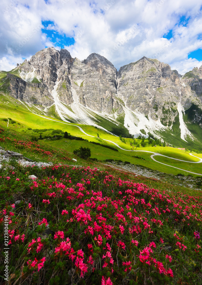Fototapeta premium Panorama of Beautiful landscape at Stubai valley in Tirol, Schlick 2000