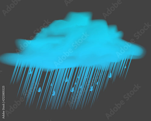 Картината върху платно A bright blue cloud showers down refreshing rain on a dark background, symbolizing weather and atmosphere