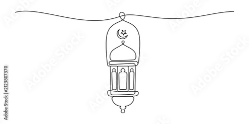 Continuous single line drawing of an islamic lantern for ramadan celebration