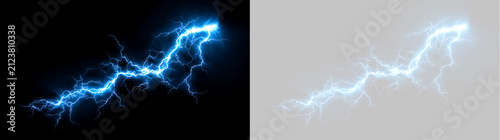 Photography Bright blue lightning energy discharge effect on black and transparent background