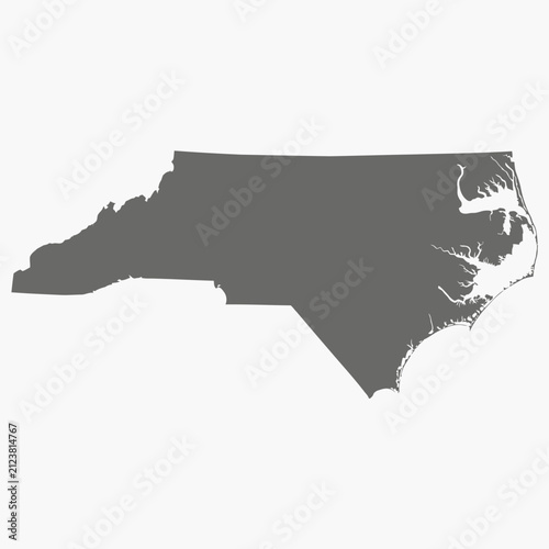 米国ノースカロライナ州のシンプルなグレーのシルエット地図