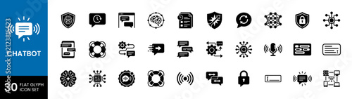 Chatbot AI Assistant and Virtual Conversation Flat Glyph Icon Set