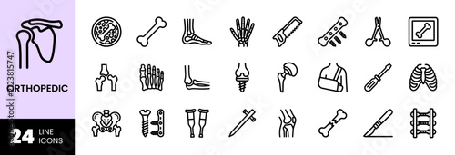 Orthopedic and bone injury line icon set