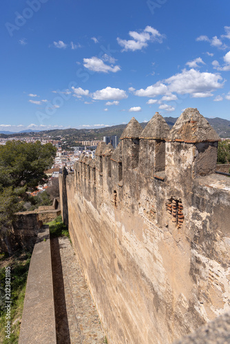 Ruins of Moorish Gibralfaro Castle, located on hill above fortress Alcazaba, Malaga, Spain, Andalusia