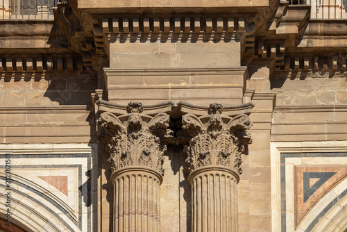 Baroque decorative facade of 16th century Malaga Cathedral; located at Bishop's Square, Malaga; Andalusia; Spain