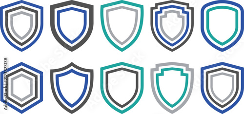 Colorful abstract geometric shield icons set in modern style variations