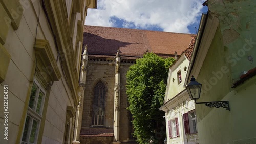Historic Black Church Along Narrow Brasov Street