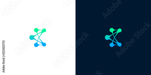 Abstract letter K digital network technology logo template with connection nodes