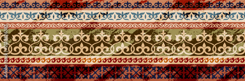 Cuadro en lienzo Ethnic background on the theme of Kazakh national ornament, seamless border, vec