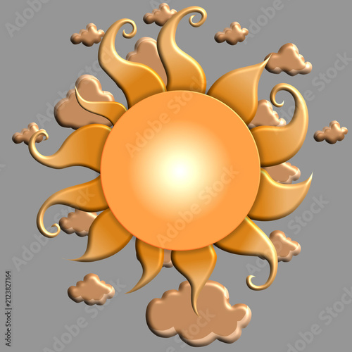 Sun illuminating warmth and heat vector, isolated sunburst, solar planet floating, isolated icon in flat style. Sunlight and fine weather beam and sunburst 3d