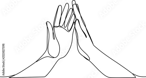 Continuous one line drawing of two human hands clapping and high five