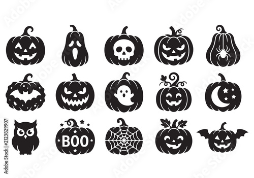 Premium Halloween Solid Black Silhouette Icon Pack Collection.