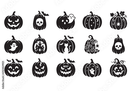 Premium Halloween Solid Black Silhouette Icon Pack Collection.