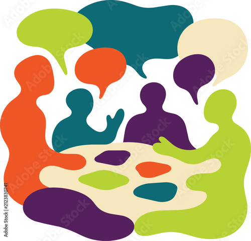 Team Meeting Table Speech Bubble Brainstorm Abstract Organic Blob Shape Business Collaboration Discussion Concept Flat Design Illustration Vector Icon Minimal Style Modern Bold