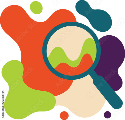 Magnifying Glass Data Wave Analysis Abstract Organic Blob Shape Business Research Insight Discovery Flat Design Illustration Vector Icon Minimal Style Modern Bold Colorful