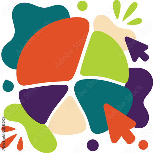 Pie Chart Percentage Cursor Data Analytics Abstract Organic Blob Shape Business Report Statistics Insight Flat Design Illustration Vector Icon Minimal Style Modern Bold Colorful