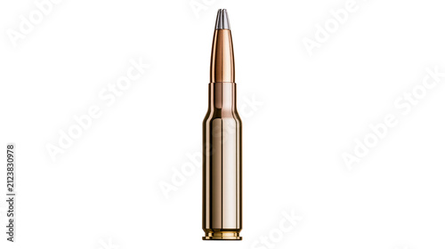 Obraz na plátne Shiny brass bullet casing with silver tip, isolated on transparent background