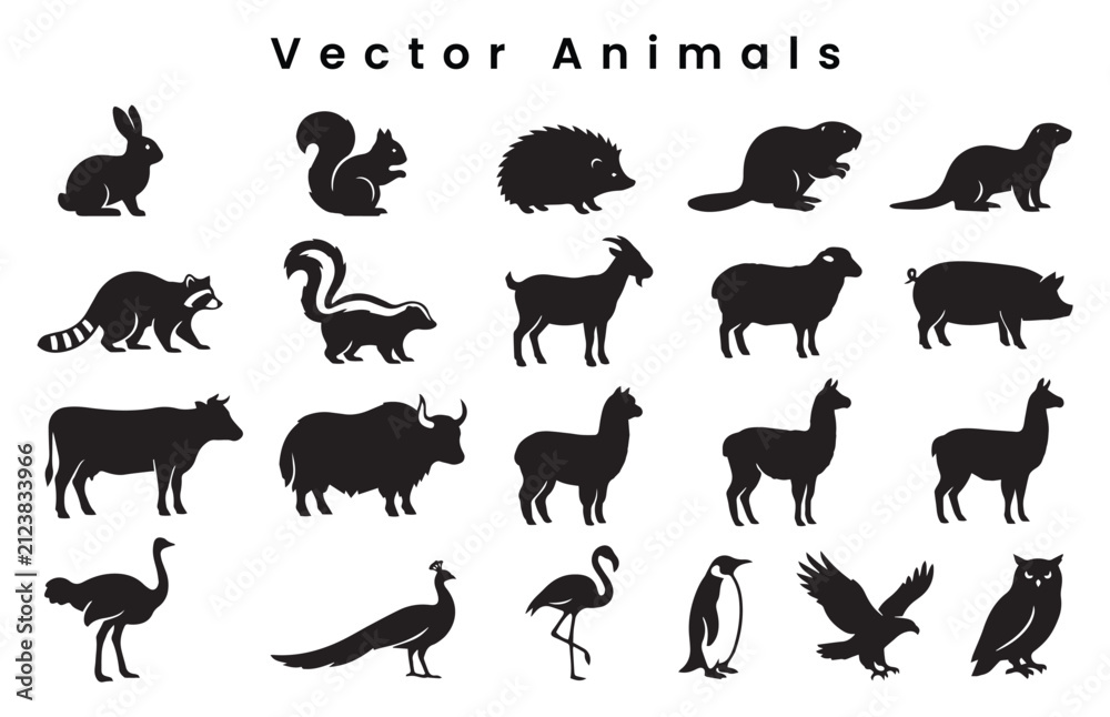 Fototapeta premium Animal Silhouette Vector Collection.