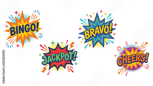 Comic book style speech bubble text stickers for excitement moments.