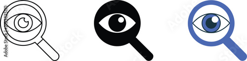 Eye, spying icon set, security surveillance symbols, outline, filled, flat, glyph styles, privacy monitoring, vision, observation, modern vector design