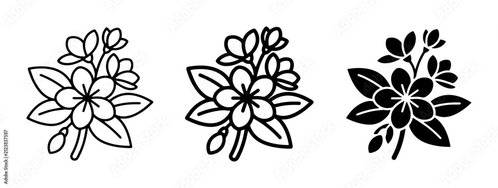 Fototapeta premium Floral Vector Icons, Delicate Blossom Graphics, Simple Flower Illustrations, Black and White Botanical Elements