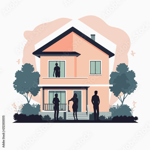 Family and Friends Gathering Outside a Modern House.