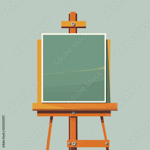 Empty Green Chalkboard on Wooden Easel for Classroom or Presentation.