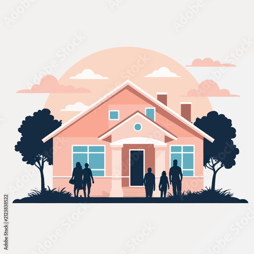 Family and Friends Gathering Outside Cozy House.