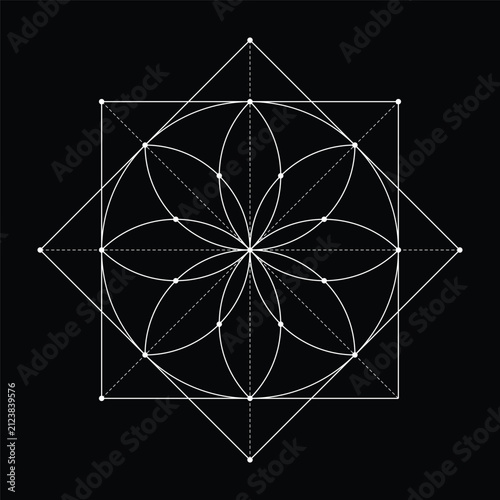 Sacred Geometry Line Art on Black Background