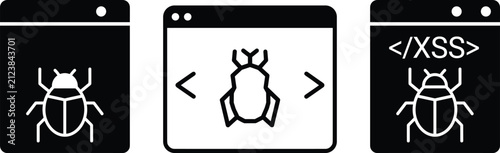 PrintCybersecurity Vulnerability Icons Set Featuring Malware Bug Code Injection Browser Security and Cross Site Scripting Protection Concepts