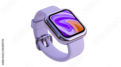 Obraz na plátne Modern square smartwatch with purple and orange abstract screen display, isolate