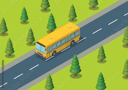 Isometric View of a Yellow Public Bus