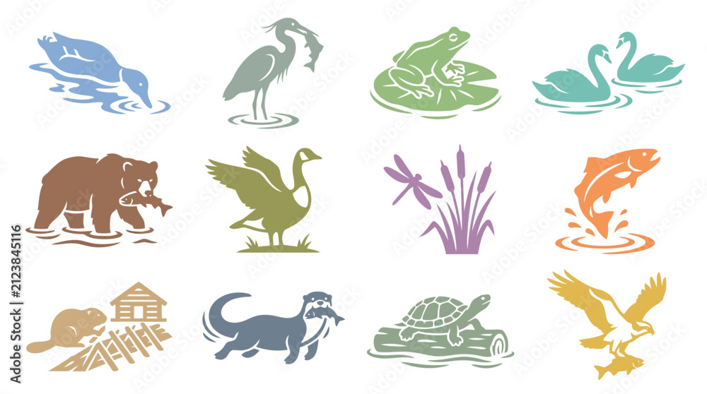 Obraz premium Collection of various animal icons.