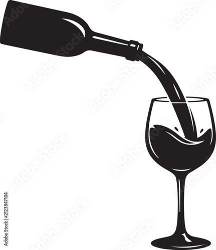 Wine pouring from bottle into glass silhouette vector