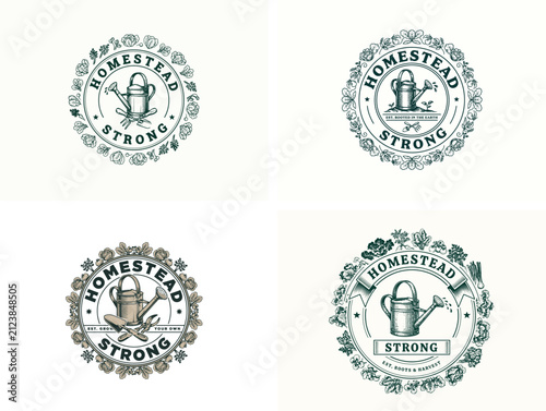 Homestead strong logo set. Vintage garden badge collection.