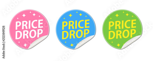 Round colorful price drop sticker set