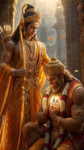 Lord Rama Blessing Hanuman with Eternal Divine Devotion