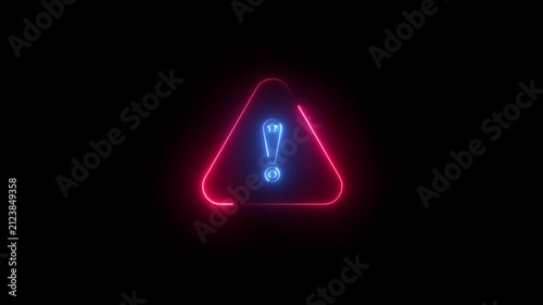  glowing neon warning alert sign with Exclamation symbol, animated danger sign alarm icon, caution signal icon animation