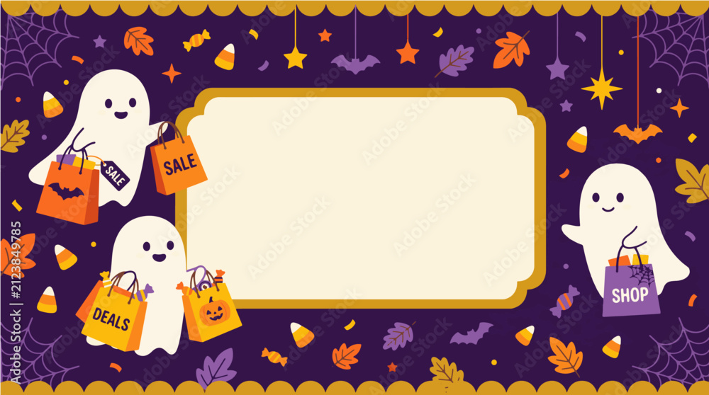 Fototapeta premium Cute Halloween Ghost Sale Banner Template Background Copy Space For Shopping