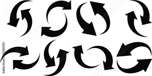Rotation Arrow Icons Set Vector Flat Silhouette for Sync Refresh